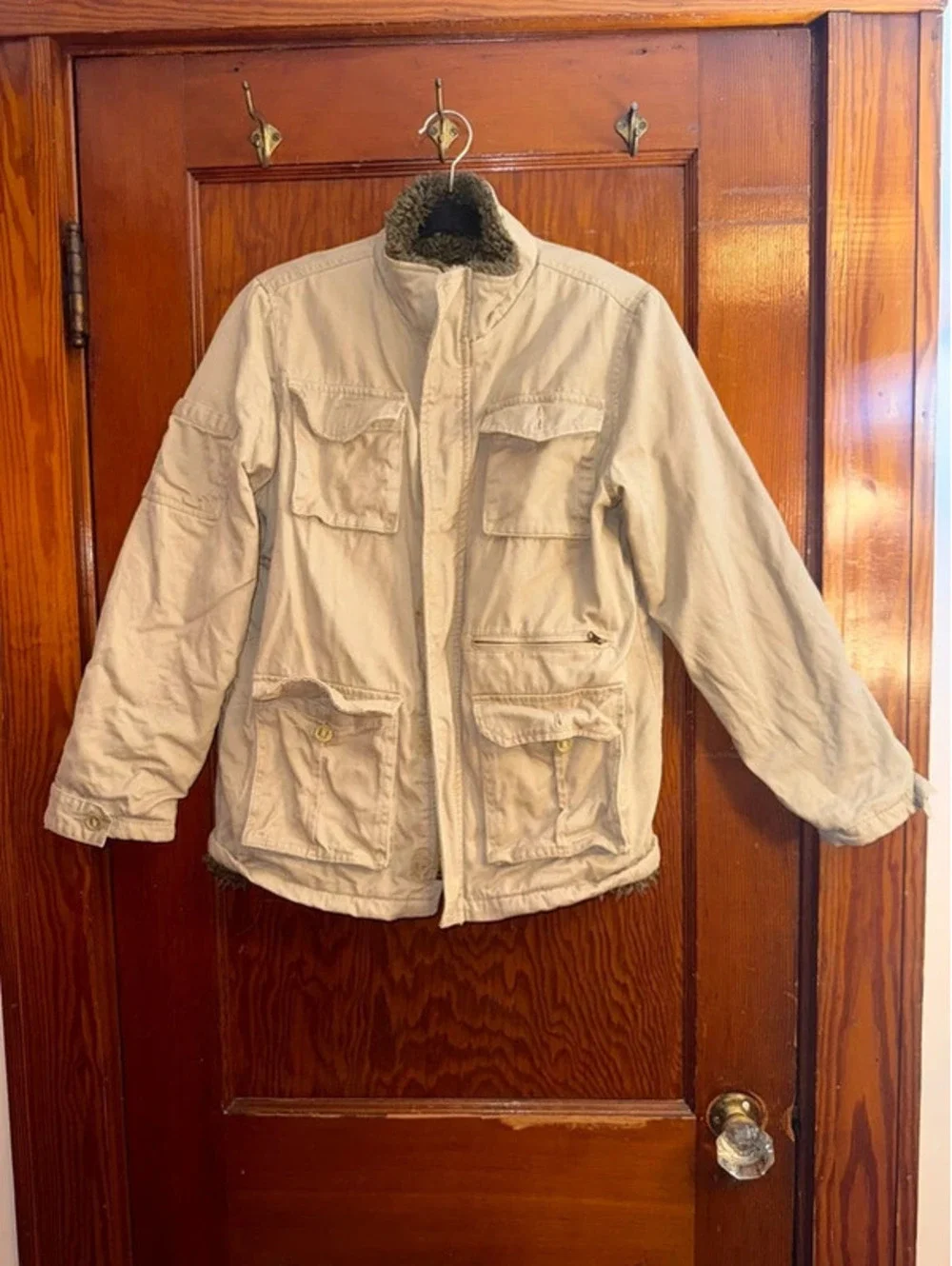 The Children’s Place Boys Utility Field Jacket Large Tan Sherpa Lined